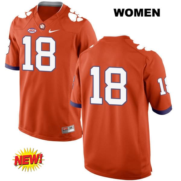 Women's Clemson Tigers #18 Jadar Johnson Stitched Orange New Style Authentic Nike No Name NCAA College Football Jersey BSB3846SH